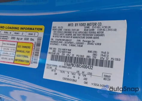 2024 Ford Mustang Gt Premium Fastback из США, поврежденный, VIN 1FA6P8CF8R5400432